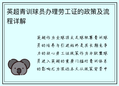 英超青训球员办理劳工证的政策及流程详解